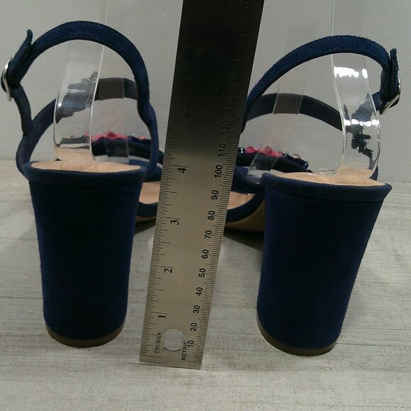 BP Navy Suede High Block Heels with Floral Embellishments Size 10 M - Picture 8 of 15